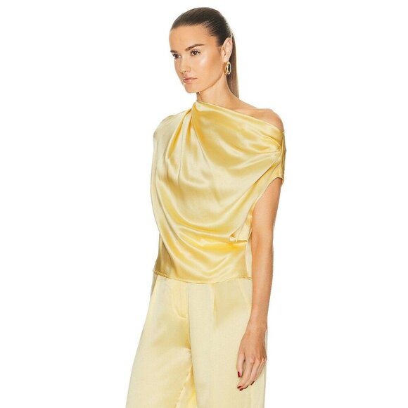 The Sei Draped Top in Butter 4 New Womens Silk Yellow Satin Blouse - Picture 3 of 12